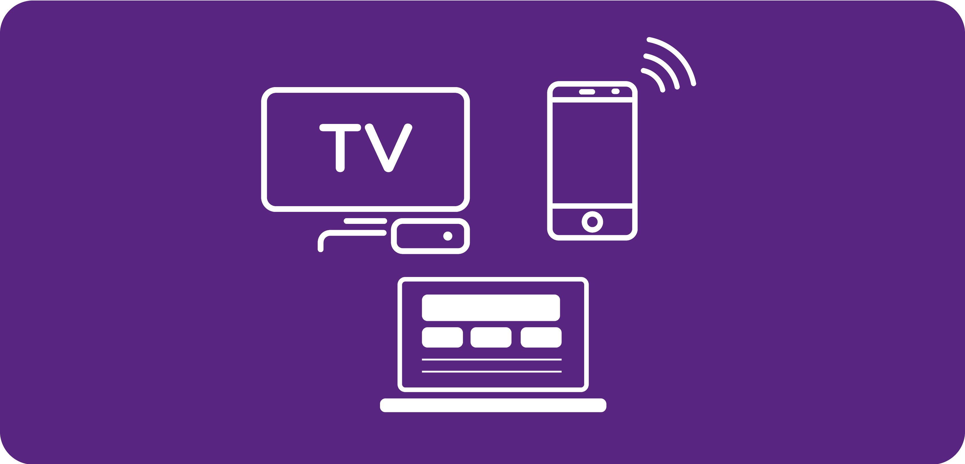 Link to Markets and Competition. White TV, mobile and laptop icons on purple background