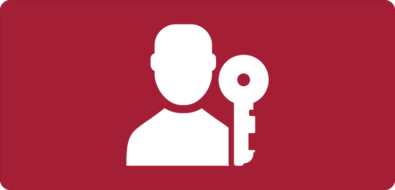 White man and key icons on red background