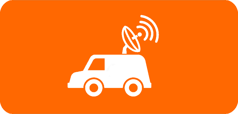 White car icon with antenna on orange background